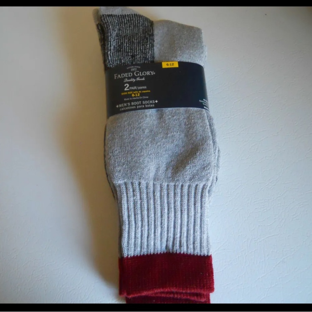 🥾 Men’s Faded Glory Boot Socks (2) Sz 6-12 NEW